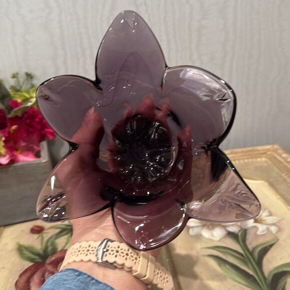 Vintage Handblown Amethyst Purple Murano Glass Tulip Flower Shape Vase Dish - Picture 6 of 12